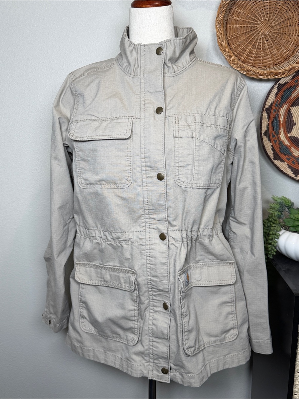 Women’s Carhartt Canvas Coat Utility Barn Coat Light Khaki/Off White Size Medium